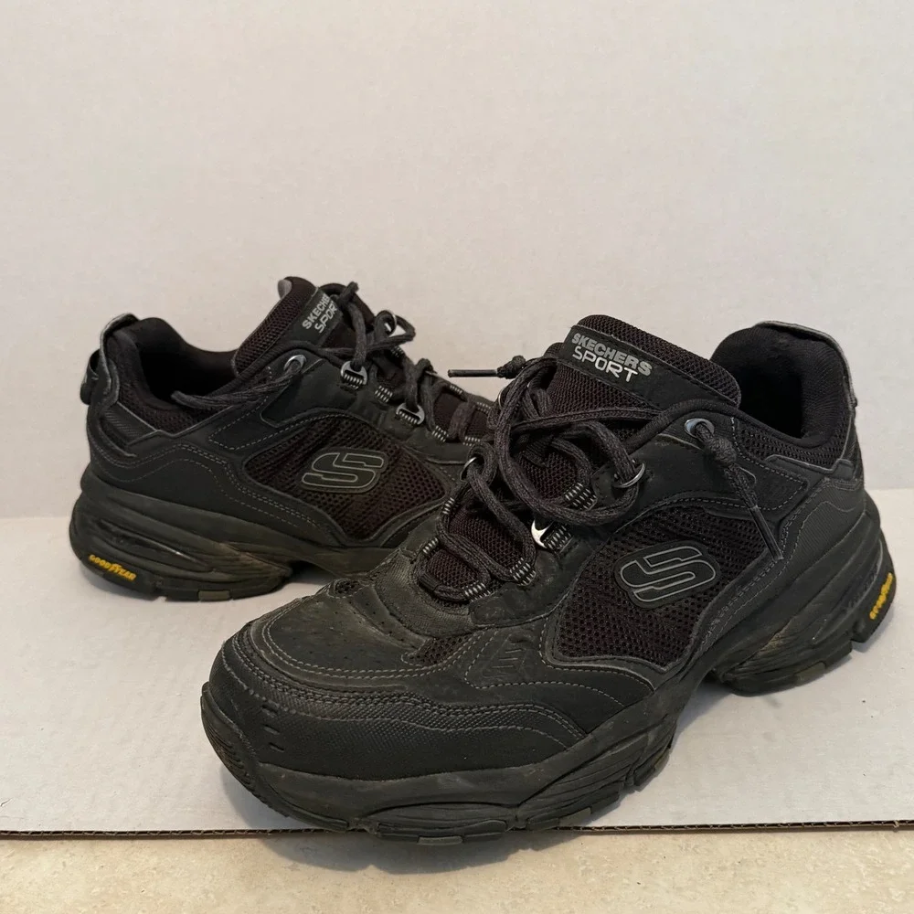 Skechers Sport Vigor 3.0 Mens 9 Wide Black Leather Goodyear Sneakers 237145W BBK